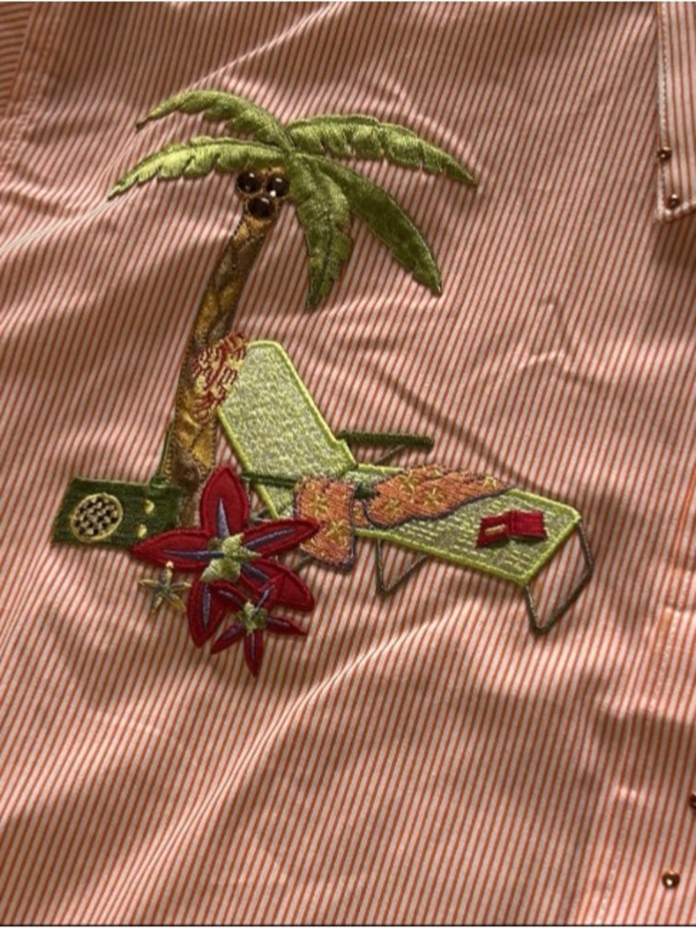 Las Olas Striped Button Up Shirt Top Embroidered Rhinestone Women's M - Picture 10 of 10